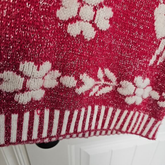 Vintage Pink Floral Sweater Womens XL 90s Glam Cottage Soft Cozy Winter Flowers - Picture 5 of 7